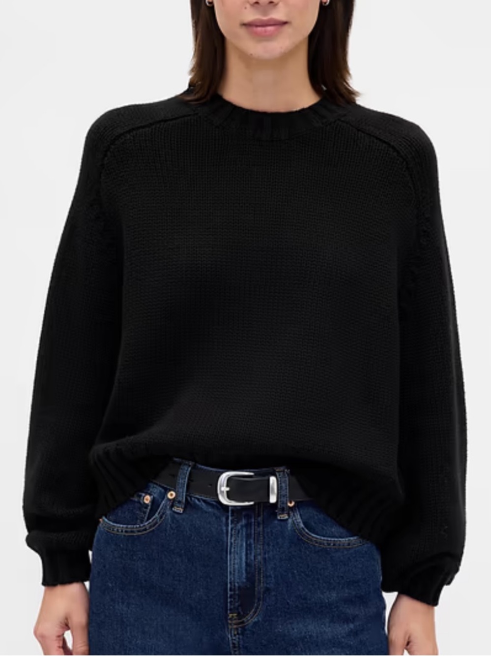 GAP Relaxed Cotton Blend Crewneck Cozy Sweater Long Sleeve Black NEW